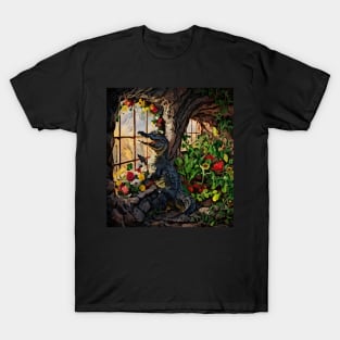 watercolor alligator with garden and mixed flowers T-Shirt